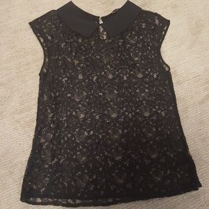 Black lace sheer blouse with adorable collar